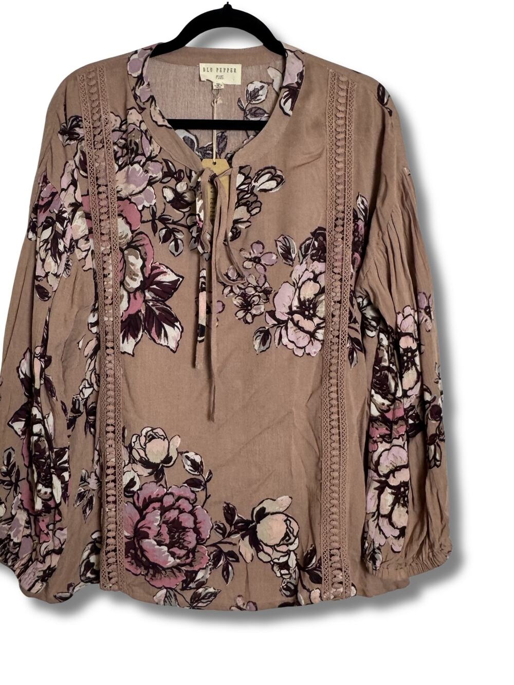 ✨New✨Blu Pepper Multicolor Floral Peasant Plus Size Long Sleeve Blouse 1XL